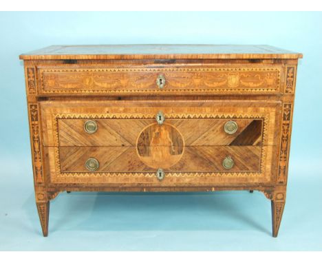 A late-18th/early-19th century North Italian rosewood and tulipwood commode in the manner of Guiseppe Maggolini, of rectangul