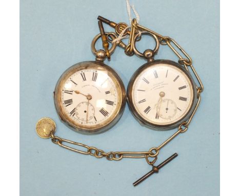 Russell's, a silver-cased open-face key-wind pocket watch with white enamel dial, seconds subsidiary and Roman numerals, the 