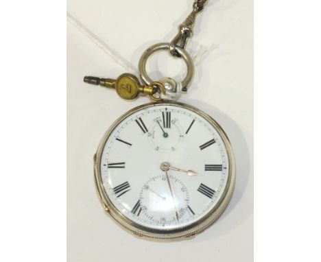 An open-face key-wind pocket watch, the white enamel dial with Roman numerals, Up/Down power reserve indicator and seconds su