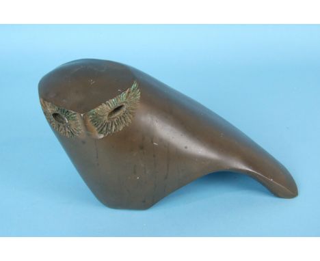Rosemary Wren (1922-2013), a bronzed model of a stylised owl, signed in the cast with bird motif and 'RD Wren', 24cm wide, 11