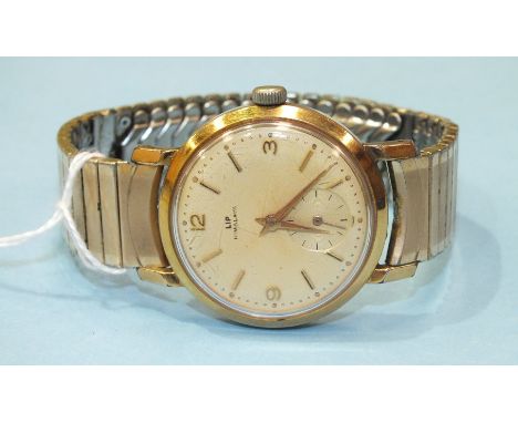Lip, a gentleman's Lip Himalaya gold-plated wrist watch, the champagne dial with Arabic 3,9,12 and baton numerals, seconds su