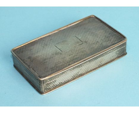 A William IV silver engine-turned rectangular snuff box with silver gilt interior by Nathaniel Mills, Birmingham 1832, 8.5 x 