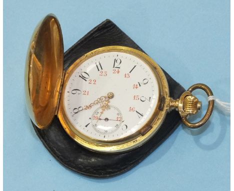 A gentleman's gold-plated hunter-cased keyless pocket watch retailed by A La Gerbe D'Or, A Chapus, 86 Rue De Rivoli, Paris, t