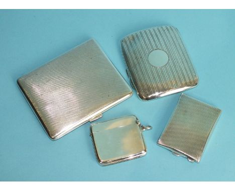 A plain Vesta of slightly-curved shape, Chester 1914, an engine-turned match book holder, Birmingham 1934 and two engine-turn