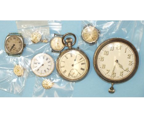 A steel-cased dashboard clock, 65mm diameter, a steel-cased keyless pocket watch, a Rotary steel-cased wrist watch, the movem
