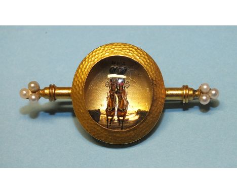 An unusual Essex crystal stage coach brooch depicting a pair of horses head-on with the second pair, driver with whip and pas