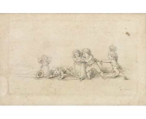 After Ramberg, Children playing, engraving by F. F. Baule, 15.5 x 27cm, together with two colour prints of figures after Call