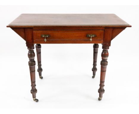 An Edwardian walnut side table, the moulded rectangular top above a frieze drawer, stamped Jas. Shoolbred &amp; Co, on ring t