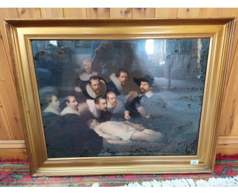 A framed print in swept gilt frame after 'A Lesson in Anatomy' by Rembrandt, 21 1/2" x 28 1/2"