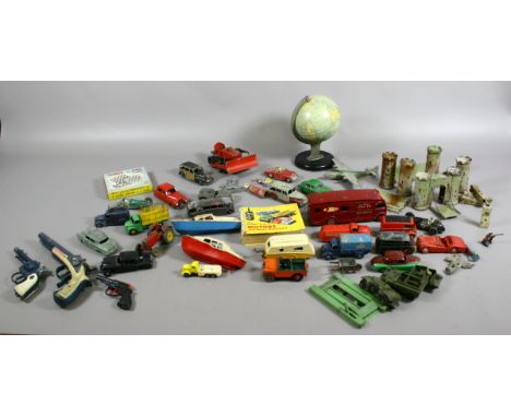 A collection of vintage toys to include early Dinky examples and Chad Valley tin plate globe.