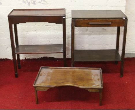 Three pieces of occasional furniture: single drawer side table, a two tier table and a bed tray.