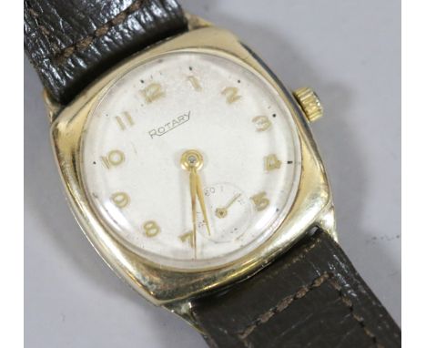 A gentlemens boxed Rotary wristwatch with satin face, subsidiary dial and in 9 carat gold case circa 1947.