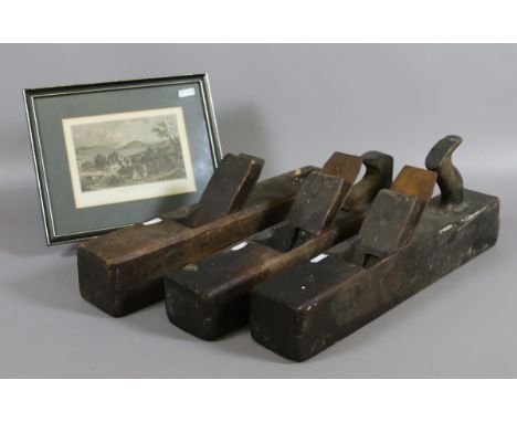 Three vintage 17" wooden block planes to include makers marks for
W Marples & Sons, J Tyzack & Son and Sorby along with a fra
