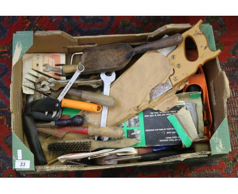 A collection of old tools to include spanners and joinery examples.