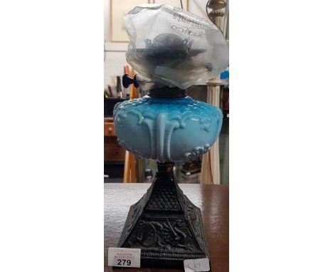 Iron based blue ceramic oil lamp