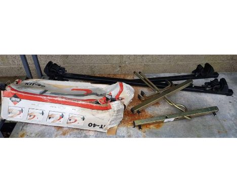 Roof racks, ladder stops for roof racks, tile cutter