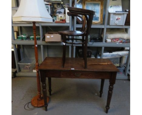 Oak standard lamp and shade along with early 20th century oak office desk with bentwood style chair