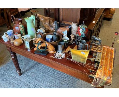 Collectables to include a copper &amp; brass model of a boat &amp; glassware