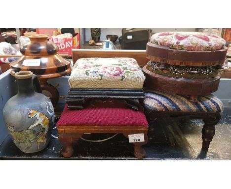 Part shelf of tapestry footstools &amp; other items