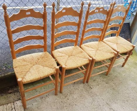 4 beech &amp; rattan ladder back dining chairs