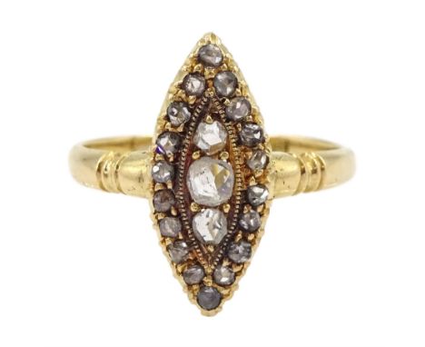 Victorian 18ct gold old cut diamond marquise shaped ring, Birmingham 1900Condition Report:Approx 3.4gm, size N-O, head = 17.5