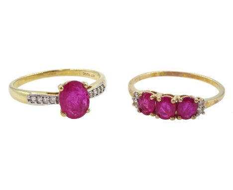 Two 9ct gold ruby and white zircon rings, both hallmarkedCondition Report:Approx 4.05gm, both size R-S, good condition