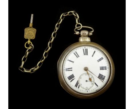 Victorian silver pair cased key wound fusee lever pocket watch by H. Walkington, Bridlington Quay, No. 57125, white enamel di