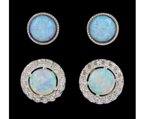 Two pairs of silver opal stud earrings