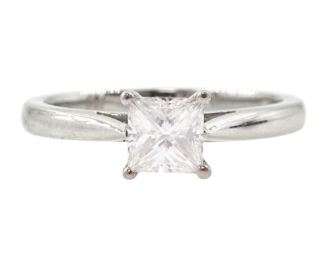 Platinum single stone princess cut diamond ring, hallmarked, diamond approx 0.60 caratCondition Report:Approx 4.1gm, size L-M