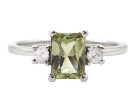 9ct white gold three stone csarite and white zircon ring, hallmarkedCondition Report:Approx 2.4gm, size N-O, good condition