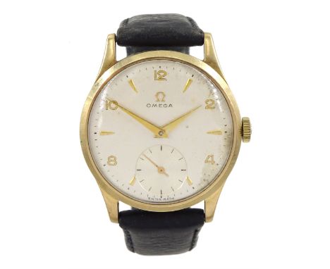 Omega gentleman's 9ct gold manual wind presentation wristwatch, Cal. 265, Ref. 13322, serial No. 12413819, silvered dial with