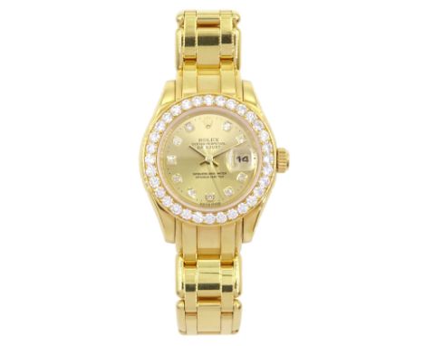 Rolex Oyster Perpetual Datejust Pearlmaster ladies 18ct gold automatic wristwatch, Ref. 69298, Serial No. T293223, champagne 