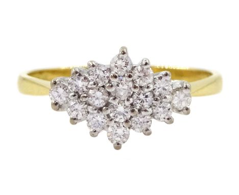 18ct gold round brilliant cut diamond cluster ring, hallmarkedCondition Report:Approx 2.3gm, size K-L, diamonds bright well m