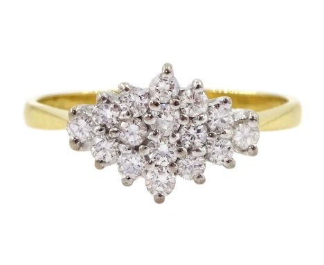 18ct gold round brilliant cut diamond cluster ring, hallmarkedCondition Report:Approx 2.3gm, size K-L, diamonds bright well m