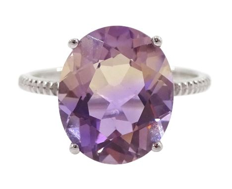 9ct white gold single stone Anahi ametrine ring, hallmarkedCondition Report:Approx 2.35gm, size L-M, good condition, ametrine