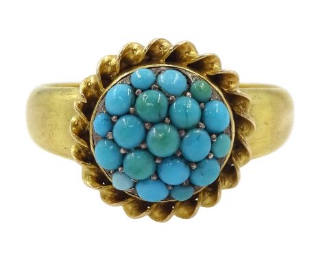 Victorian gold turquoise circular ring, stamped15ctCondition Report:Approx 3.45gm, size J, head diameter = 11.5mm, good condi