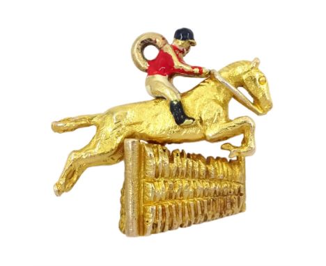 9ct gold horse and rider jumping pendant/charm by Alabaster &amp; Wilson, hallmarkedCondition Report:Approx 3.85gm, some enam