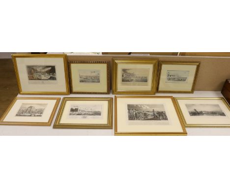 Eight 19th century engravings and prints of Brighton Chain Pier, some hand coloured, including one after Joseph Cordwell, Roy