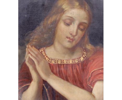 19th century Continental School, oil on board, Portrait of a lady at prayer, 34 x 29cm
