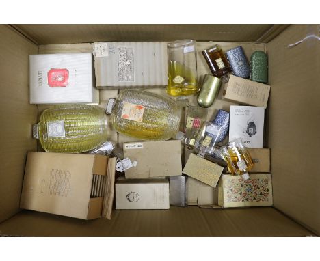 A collection of vintage and later Coty perfume bottles, including ‘Corday Rouge’ and a collection of miniature cased examples