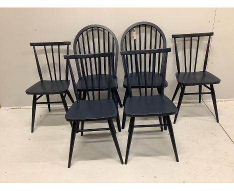 Six (4 plus 2) Ercol style comb back dining chairs, later painted