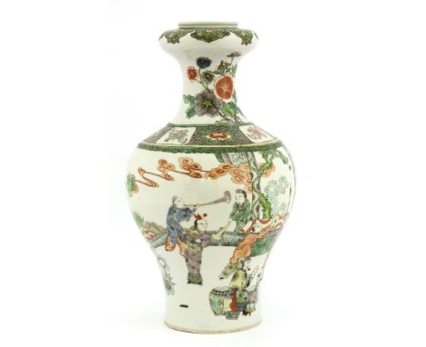 A Chinese famille verte vase,late Qing dynasty, of baluster form, painted with boys playing musical instruments for an offici