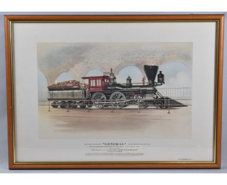 A Framed American Steam Locomotive Print, General, 48x31cm 