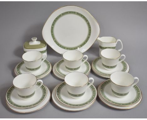 A Royal Doulton Rondelay Pattern Tea Set to comprise Six Cups, Six Saucers, Five Side Plates, Cake Plate, Sugar and a Milk Ju