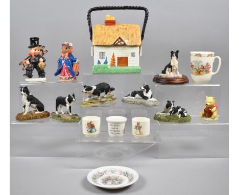 A Collection of Ceramics to Include Border Collie Ornaments, Goebel Sweep, Royal Doulton Winnie the Pooh, Cottage Biscuit Bar