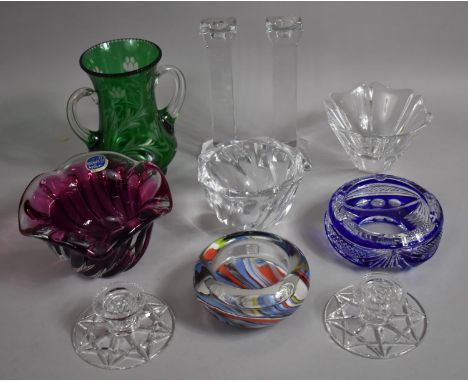 A Collection of Various Glassware to comprise Bohemian Purple Glass Bowl, Orrefors Heavy Glass Shaped Bowls, Pair of Villeroy