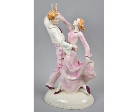 A 1950's Ceramic Figure Group, Ballroom Dancing, Gents Fingers AF, 39cm high 