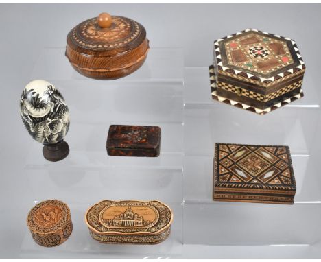 A Collection of Mid 20th Century Decorated and Inlaid Boxes Together with a 19th Century Tortoiseshell Snuff Box 