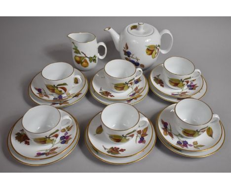 A Royal Worcester Evesham Tea Set to comprise Six Cups, Saucers and Side Plates, Tea Pot and a Jug 