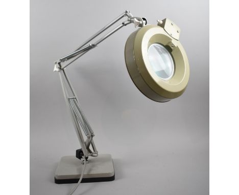 A Vintage Jeweller's or Watchmakers Magnifying Light on Square Weighted Base with Anglepoise Mechanism 